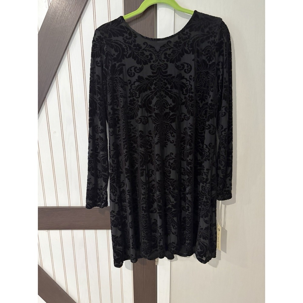 Uncle Frank Anthropologie Black Velvet Burnout Shift Dress Drop Back Large NWT